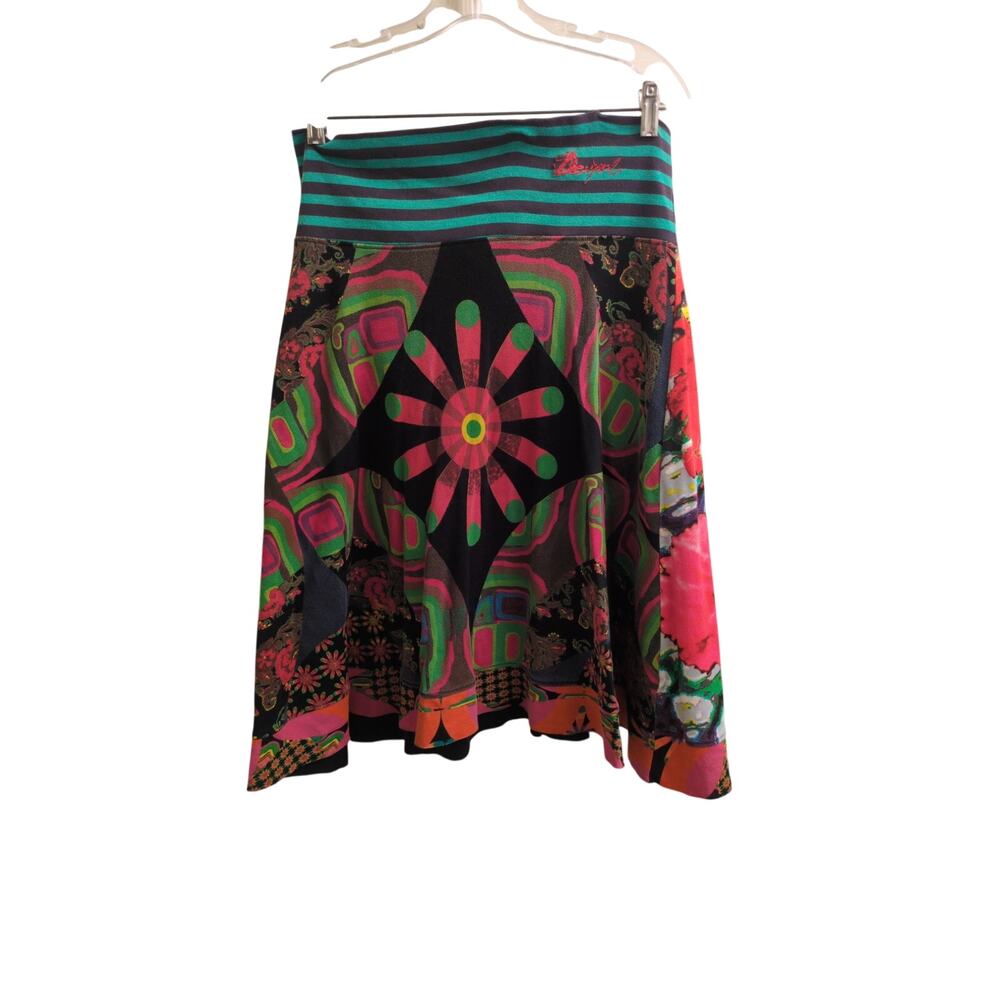 Desigual Boho Handkerchief Hem Asymmetrical Skirt L 100% Cotton - Made in India